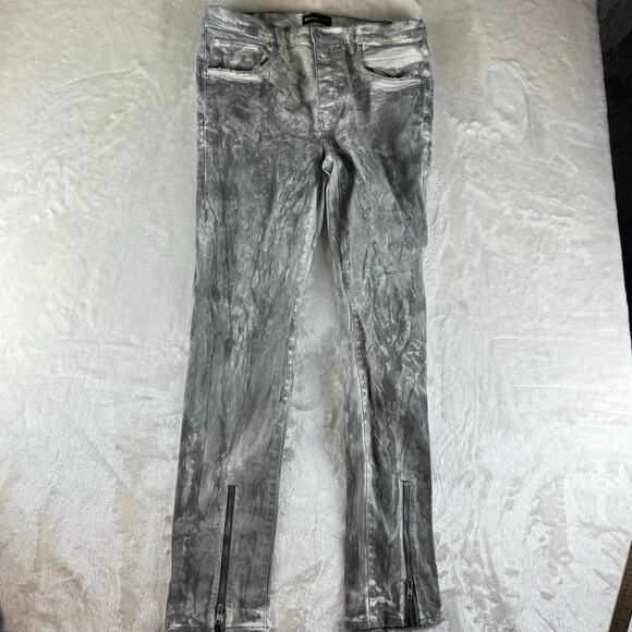 Purple Brand Slim Fit Jeans Men’s 36 Low Rise Button Fly P001 Gray Distressed - Picture 1 of 13